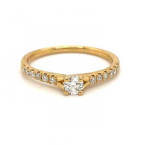 Bild von Solitärring 750/- Gelbgold, Weite 56, 1 Brill. 0,20 ct TW/si, Seitenbesatz 12 Brill. 0,19 ct tw/si