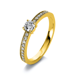 Bild von Solitärring 750/- Gelbgold, Weite 54, 1 Brill. 0,32 ct E/si, Seitenbesatz 18 Brill. 0,15 ct tw/si
