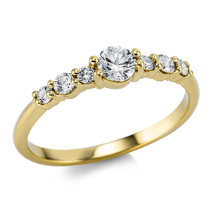 Bild von Solitärring 750/- Gelbgold, Weite 53, 1 Brill. 0,23 ct TW/si, Seitenbesatz 6 Brill. 0,19 ct TW/si