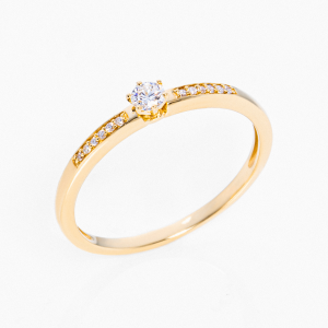 Bild von Solitärring 750/- Gelbgold, Weite 54, 1 Brill. 0,10 ct TW/si, Seitenbesatz 12 Brill. 0,03 ct TW/si