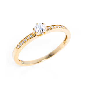Bild von Solitärring 750/- Gelbgold, Weite 54, 1 Brill. 0,21 ct TW/si, Seitenbesatz 12 Brill. 0,06 ct tw/si
