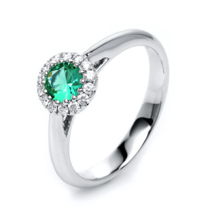 Bild von Damenring 750/- Weißgold 1 Smaragd 0,33ct 14 Brill 0,13 ct TW/vsi weite 53 Farbsteinring