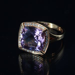 Bild von Farbsteinring Amethyst mit Brillanten 585/- Roségold Weite 56