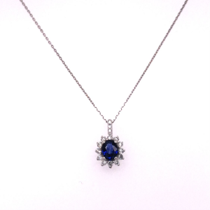 Bild von Collier 585/- Weißgold 1 Saphir Blau 0,48 ct 15 Brill TW/si 0,17 ct 42cm