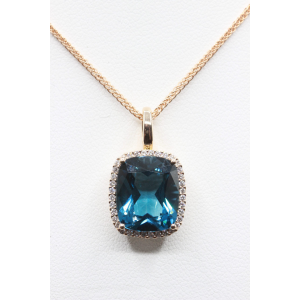 Bild von Anhänger mit Blautopas londonblue und Brillanten 585/- Roségold mit Kette