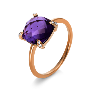 Bild von Schmuck Ring Farbstein Amethyst 3,09 ct & Diamant 8 Brill. ges 0,03 ct TW/si 18 kt Rotgold, Weite 53 "Silence"