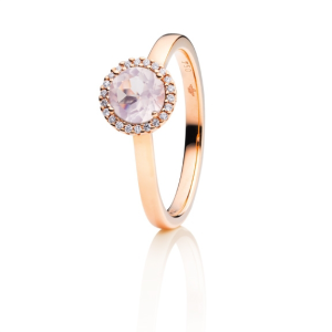 Bild von Capolavoro Ring "Espressivo" 750/- Rotgold Rosenquarz klar facettiert 6.0 mm Durchmesser, 22 Brillanten 0.06 ct TW/si