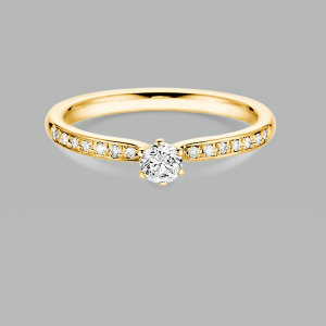 Bild von Solitärring 750/- Gelbgold, Weite 54, Ges. 0,30 ct tw/si, mit Seitenbesatz Verlobungsring